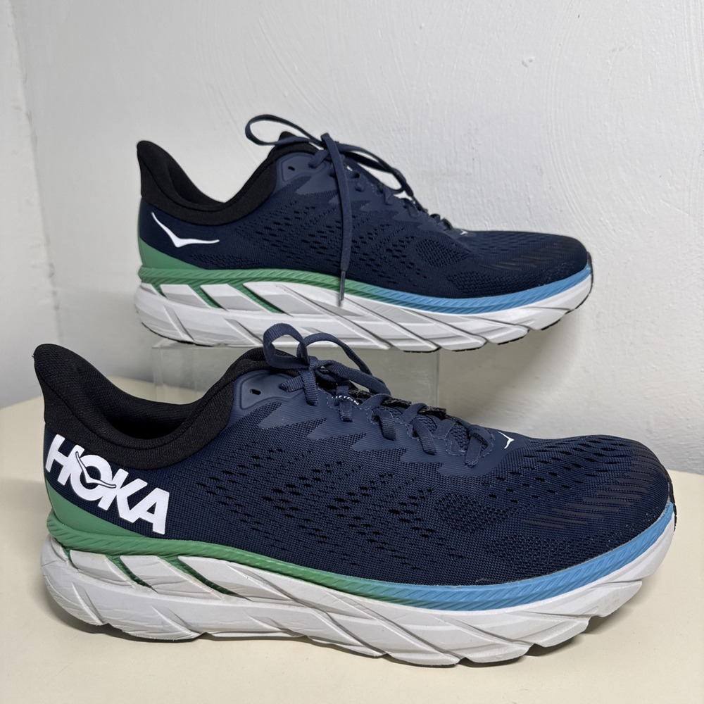 Hoka One One Clifton 7 Time To Fly Blue Green 13 2 E Wide Men's Sneakers Shoes